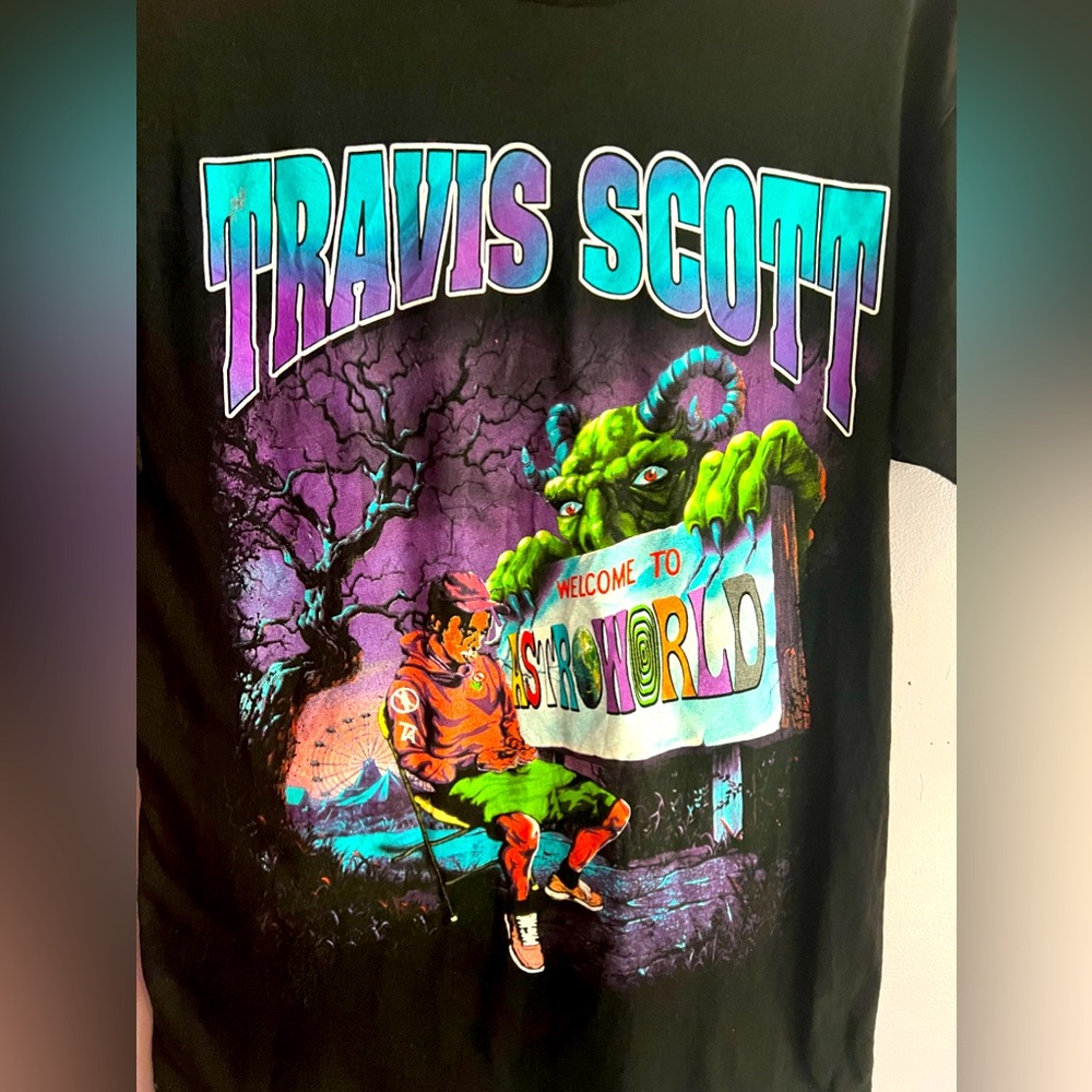 Travis Scott Mens Size Small Black Welcome To Astroworld Rap Tee Band Shirt